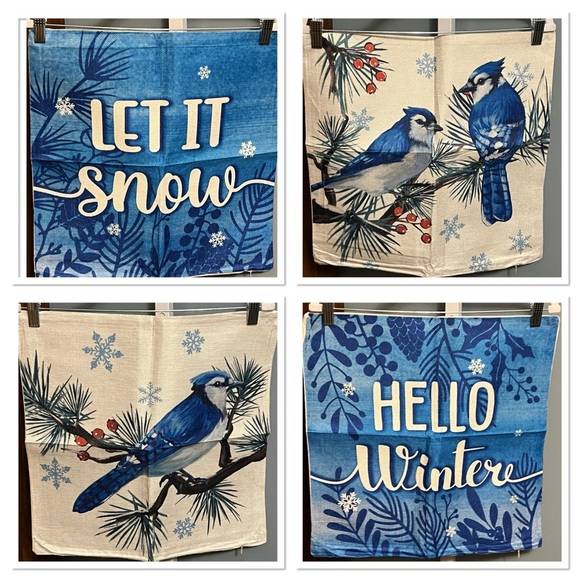 Blue Jay Winter Holiday Canvas Pillow Cover 17x 17 inches Set of 4 NIP - Picture 1 of 10